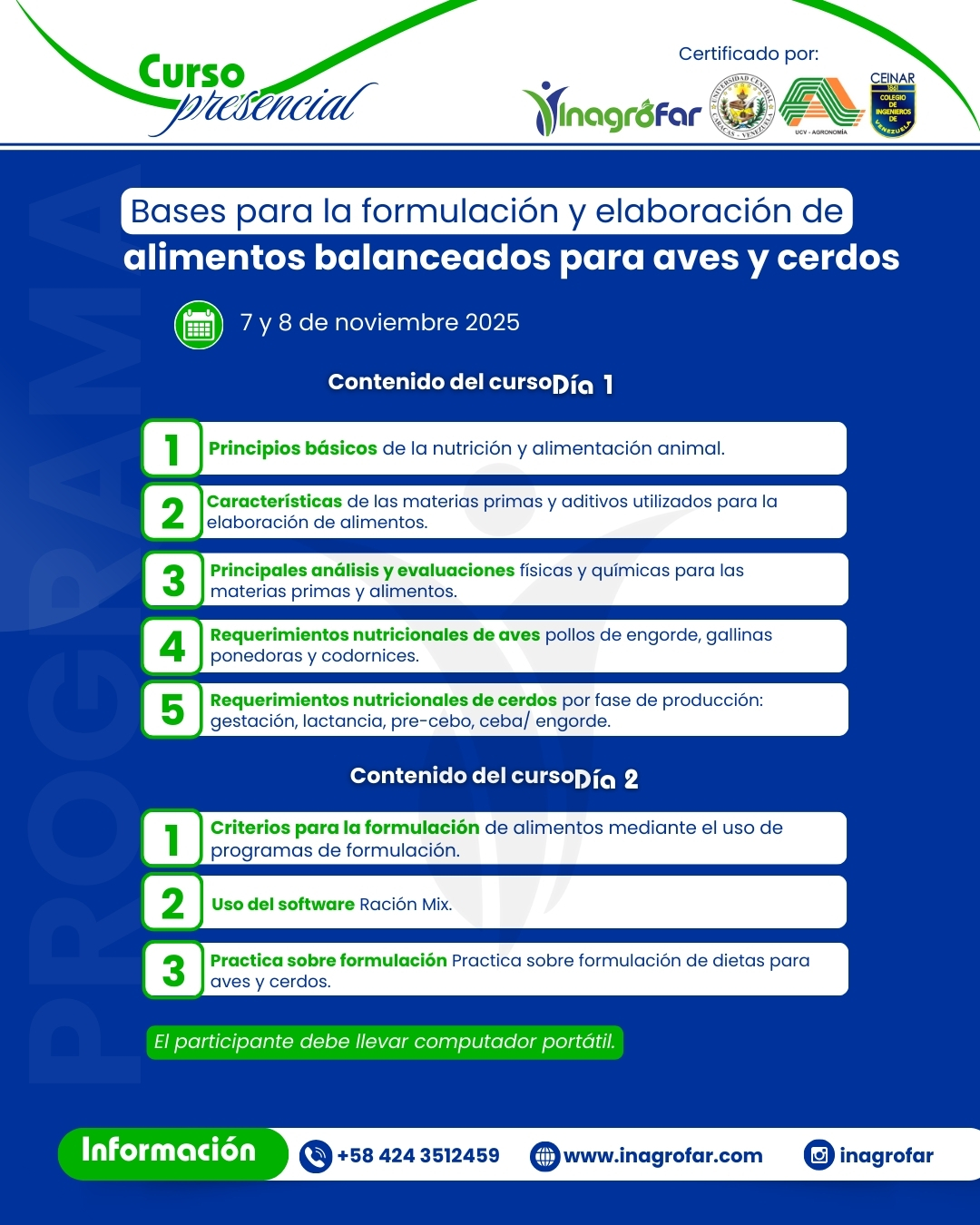 Curso de formulación de alimentos para aves y cerdos - programa